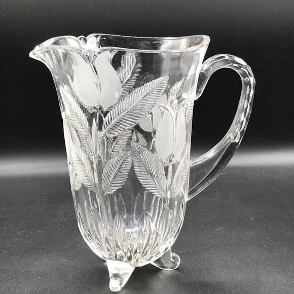 Vintage Fifth Avenue Crystal Frosted Etched Tulip Glass Pitcher Made in Poland - Picture 3 of 9